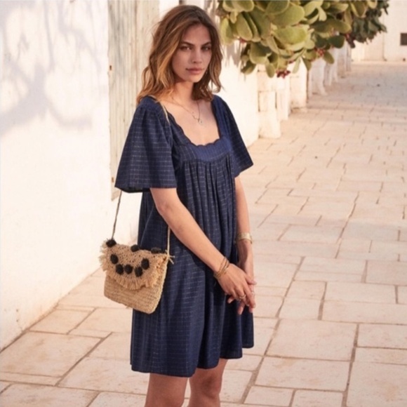 Sezane Caitlin Dress in Navy Blue with Gold Threads with bonus Tote Bag! - Picture 1 of 17